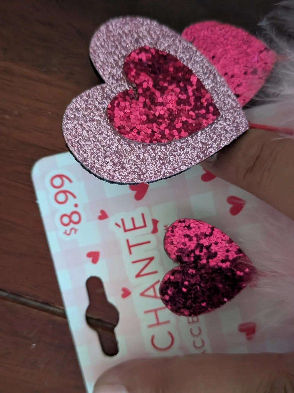 Claire's Pink Heart Headband with Glitter Hearts and Feathers